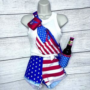 Tipsy Elves Freedom Flask Fanny Pack with Drink Holder Patriotic 4th of July